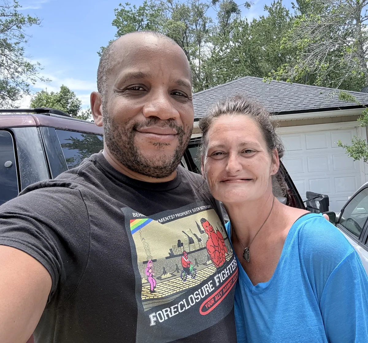 Chris Moore with Jen outside her Jacksonville home